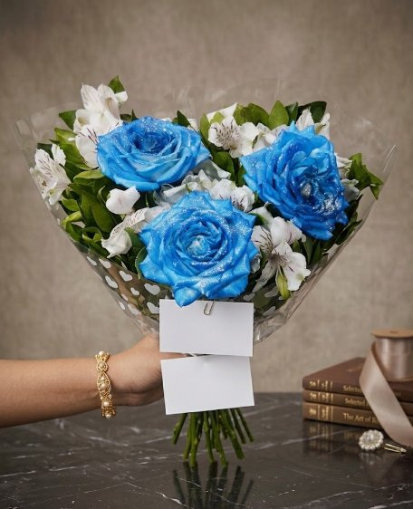 Bouquet com 3 rosas azuis