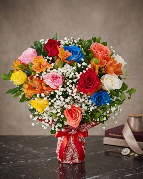 Bouquet com 12 rosas coloridas