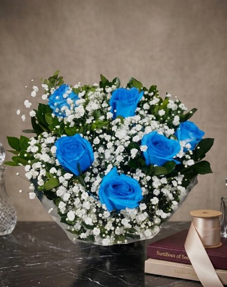 Bouquet com 6 rosas azuis