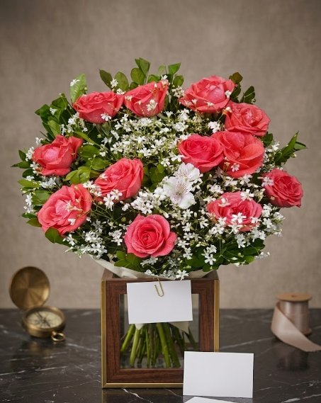 Bouquet com 12 rosas salmão